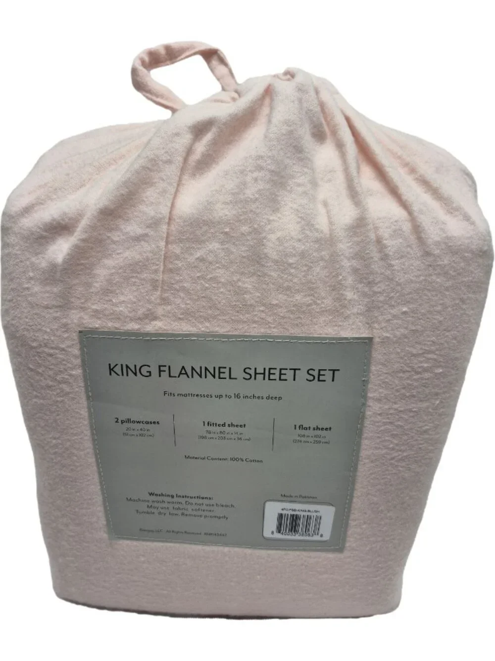 Ienjoy Home King Size Sheet Set Blush Pink 4-Piece 100% Cotton Flannel NEW